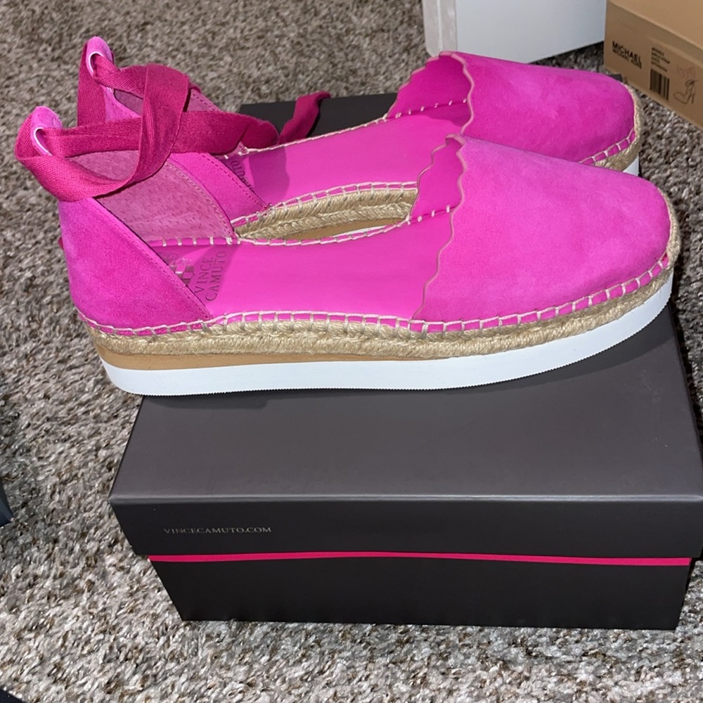 Vince Camuto Pink Scalloped Suede Women's Lace-Up Espadrilles